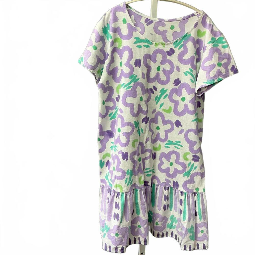 Hand Painted Casual Floral Design Short Sleeve Dress